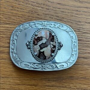 Silver and Brown Stone Belt Buckle